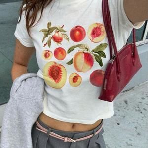 Peaches Y2K Trending Fruit Y2K Peach Girl Y2K Print Crop Top Baby Tee Shirt